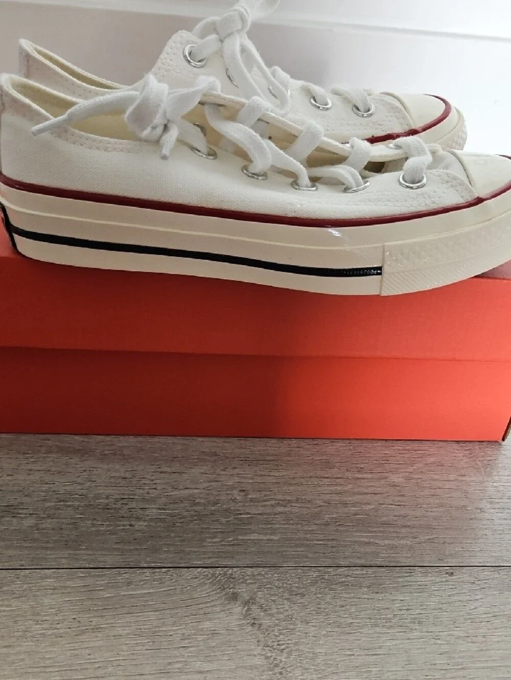 Converse Kid's White Low-Top Canvas Sneakers with Red Trim - Classic Kid's Shoes